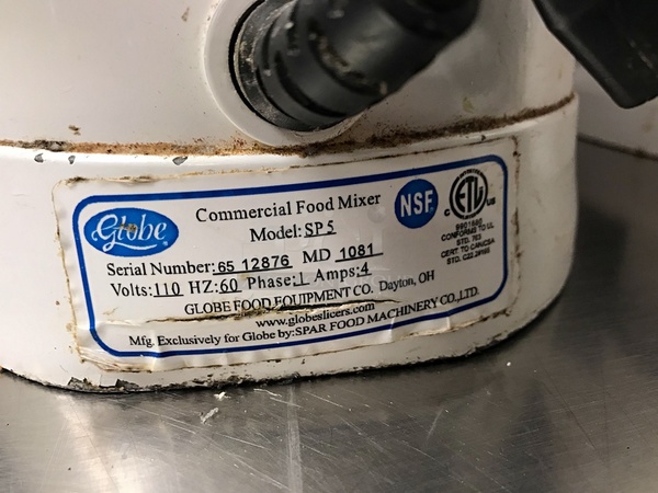 Globe SP5 Aluminum Gear Driven 5 Qt Commercial Countertop Mixer, Includes Attachments, 115v 1ph, Tested & Working! - Image 4 of 4