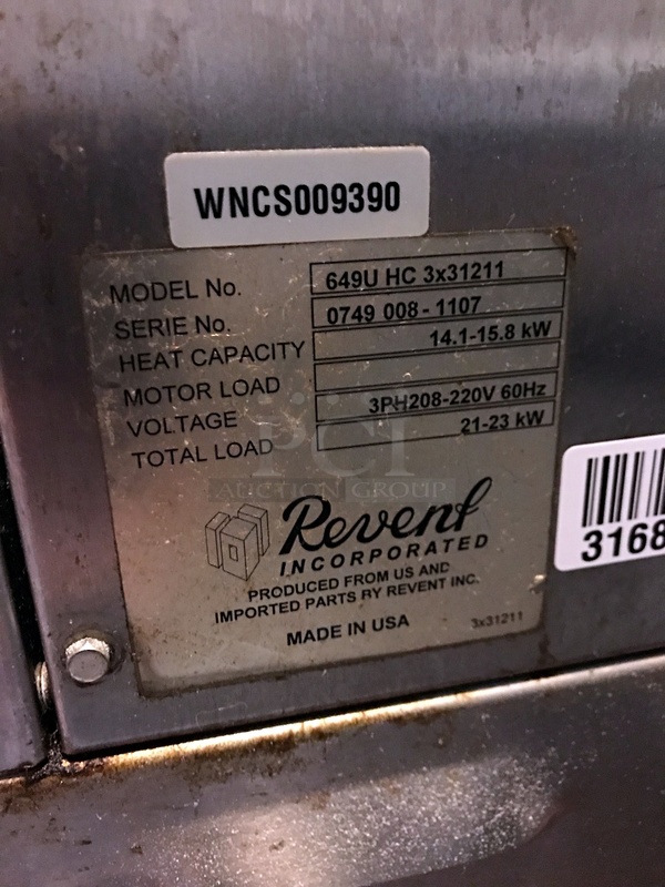 Revent 649U HC 3x31211 Triple Stack Electric Modular Deck Oven w/ Stone Hearth, 208v 3ph, Tested & Working! - Image 6 of 6