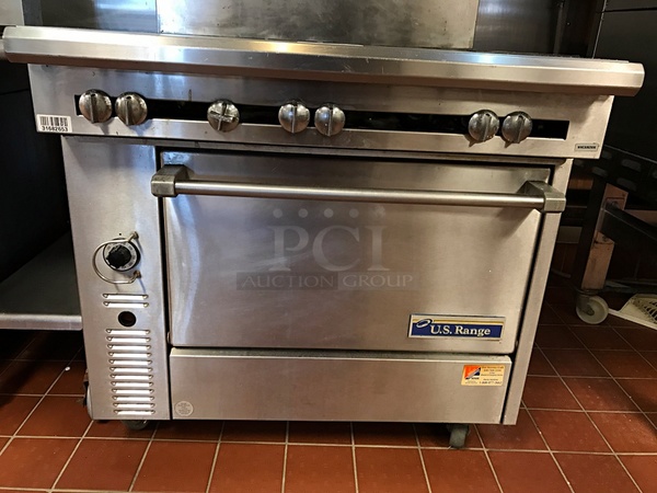 US Range 6 Eye Burner Natural Gas Range w/ Standard Oven & Salamander, Tested & Working! - Image 4 of 6