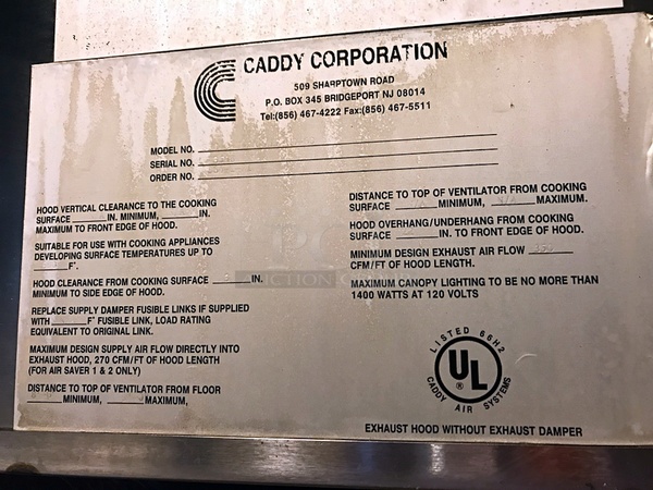 Caddy Stainless Steel Type 2 Kitchen Grease Hood, Complete Package Includes Fire Suppression System, Exhaust & Return Fans & Intelli-Hood Management System, Tested & Working! - Image 4 of 5