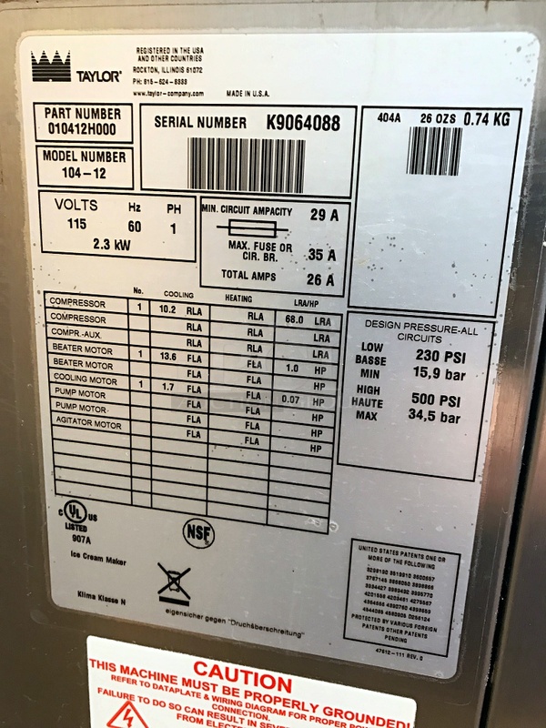 Taylor 104-12 Countertop 3 Quart Batch Ice Cream Freezer on Stainless Steel Equipment Stand, 115v 1 Ph, Tested & Working (See Video)! - Image 3 of 4