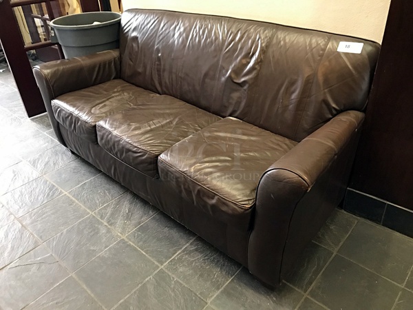 Brown Leather Two Seater Couch & Two Arm Chairs