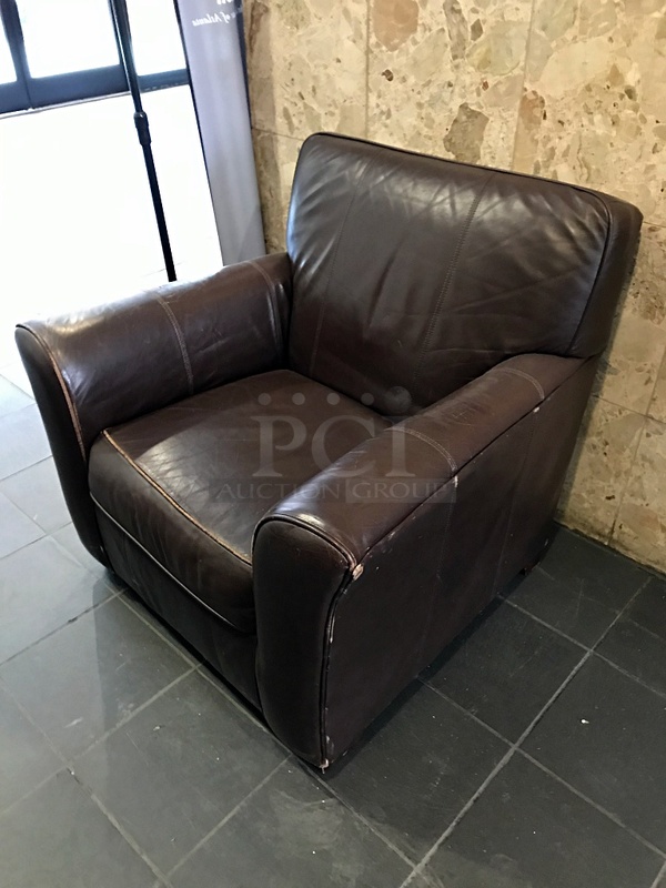 Brown Leather Two Seater Couch & Two Arm Chairs - Image 3 of 3