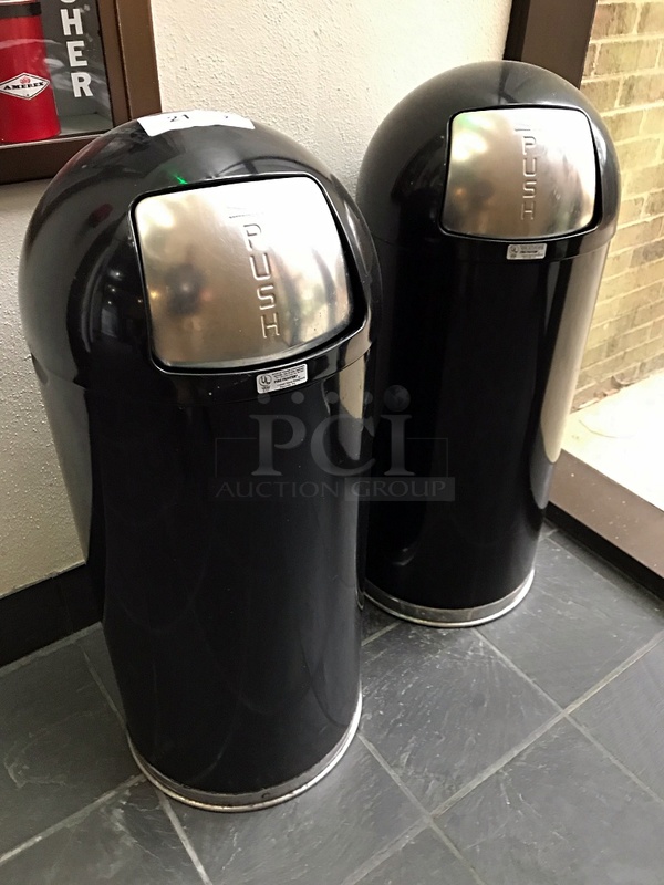 Two United Metal Receptacle Fire Fighter Pop-Top 15 Gallon Trash Cans