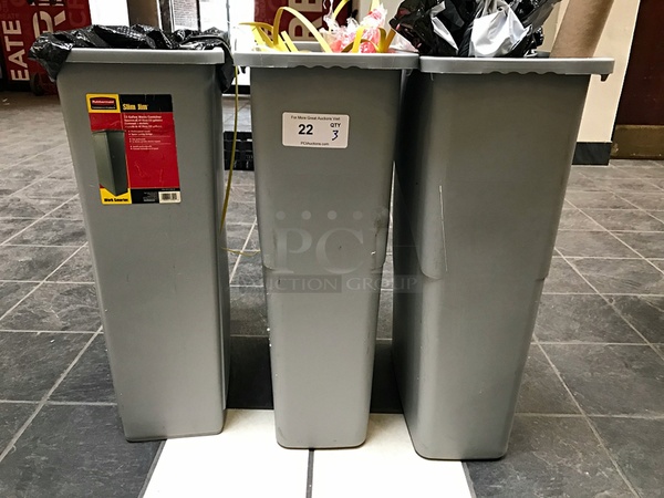 Three Rubbermaid Slim Jim Trash Cans - Image 1 of 2
