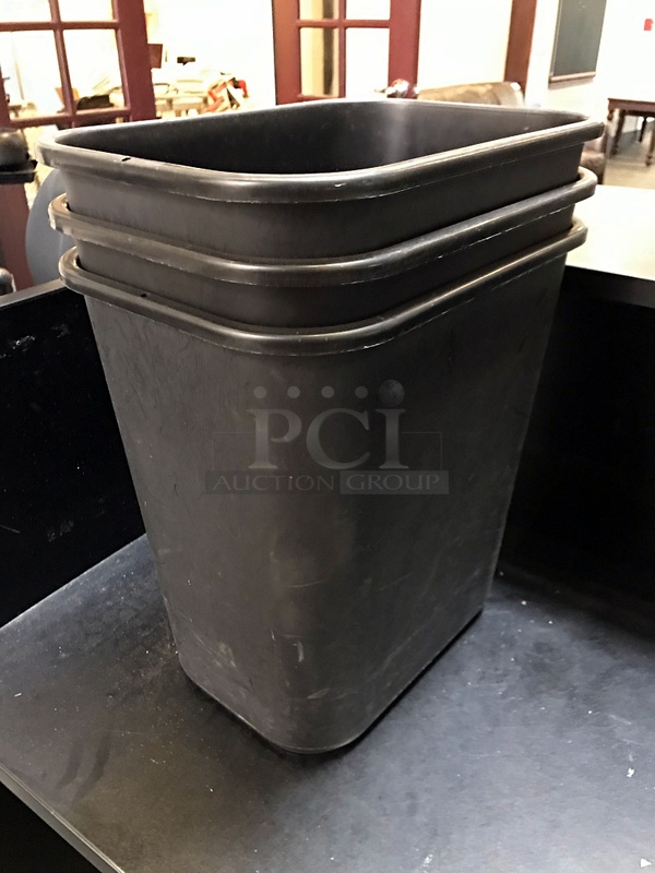 Black Wooden Greeters Station / Reception Desk w/ Three Trash Cans - Image 3 of 3