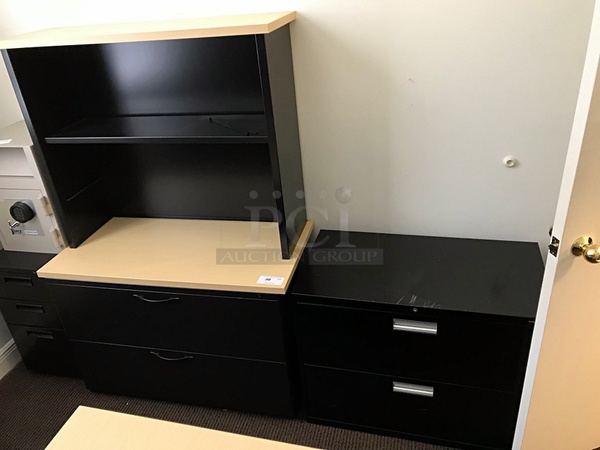 Herman Miller Book Shelf w/ Two Draws, HON Two Draw Lateral Filing Cabinet & Three Draw Filing Cabinet - Image 1 of 5