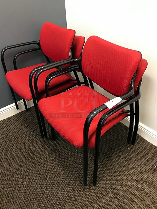 Four Herman Miller Stackable Red Task Chairs