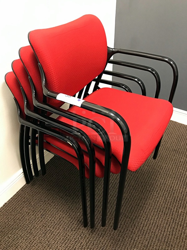 Four Herman Miller Stackable Red Task Chairs
