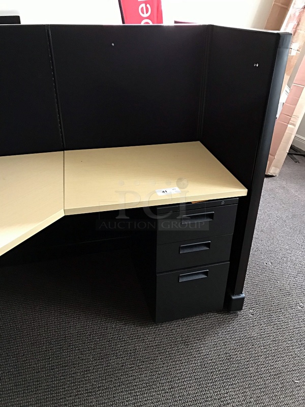 Herman Miller Two Desk Cubicle System w/ Over Head Storage & Filing Cabinets - Image 3 of 4