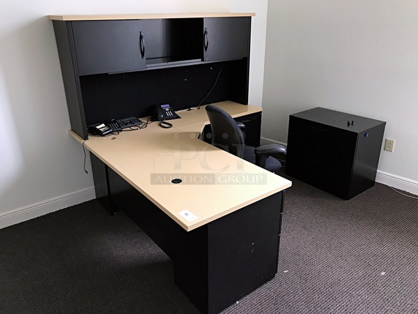 Herman Miller Corner Desk & Task Chair w/ Two Drawer Lateral Filing Cabinet - Image 1 of 4