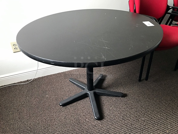 Round Meeting Table w/ Four Herman Miller Red Stackable Task Chairs - Image 3 of 3