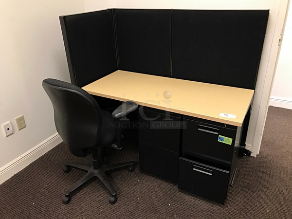 Herman Miller Workstation & Task Chair w/ HON Four Drawer Filing Cabinet - Image 1 of 3