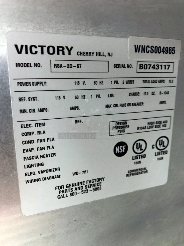 Victory RSA-2D-S7 UltraSpec Series Refrigerator Featuring Secure-Temp Technology, Reach-In Two Door, 115v 1ph, Tested & Working! - Image 4 of 4