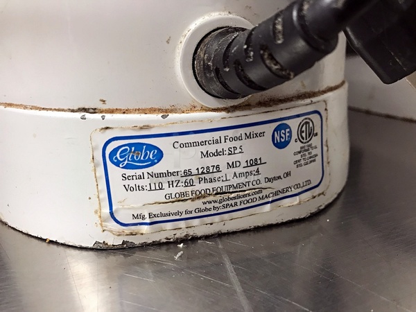 Globe SP5 Aluminum Gear Driven 5 Qt Commercial Countertop Mixer, Includes Attachments, 115v 1ph, Tested & Working! - Image 4 of 4