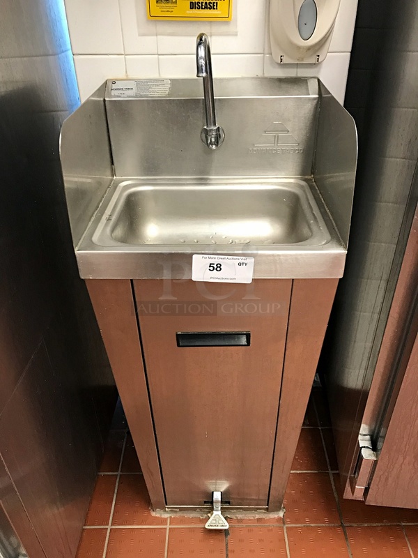 Advance Tabco Stainless Steel Floor Standing Hand Sink w/ Foot Pedal Faucet & Splash Guards - Image 1 of 3