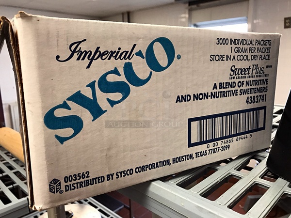 Partial Box of Sysco Sweet Plus 1 Gram Sweetener Packets