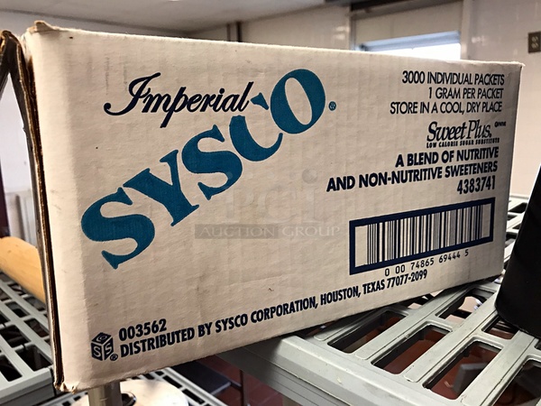 Partial Box of Sysco Sweet Plus 1 Gram Sweetener Packets - Image 1 of 2