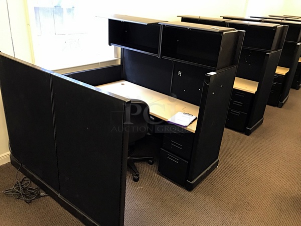 Two Herman Miller Corner Workstations w/ Over Head Storage & Task Chairs - Image 1 of 5