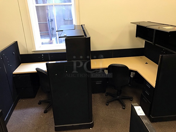 Two Herman Miller Corner Workstations w/ Over Head Storage & Task Chairs - Image 2 of 5