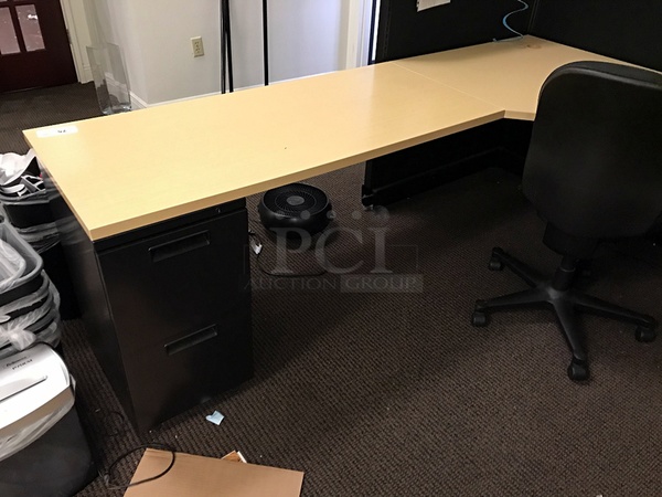 Large U Shaped Herman Miller Desk & Task Chair w/ Filing Cabinets - Image 4 of 4