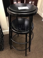 Two Stackable Black Metal & Vinyl Padded Seat Stools