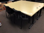 Beach Wood & Black Metal Desk w/ Two Stackable Work Chairs
