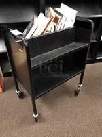 Black Metal Library Book Return Cart on Casters