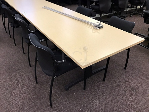 Beach Wood & Black Metal Table w/ Four Stackable Work Chairs - Image 1 of 1