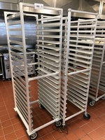 LIKE NEW! One Welded One Bolted Aluminum Full Size 20 Pan Rolling Bakers Speed Racks on Casters (2x bid)