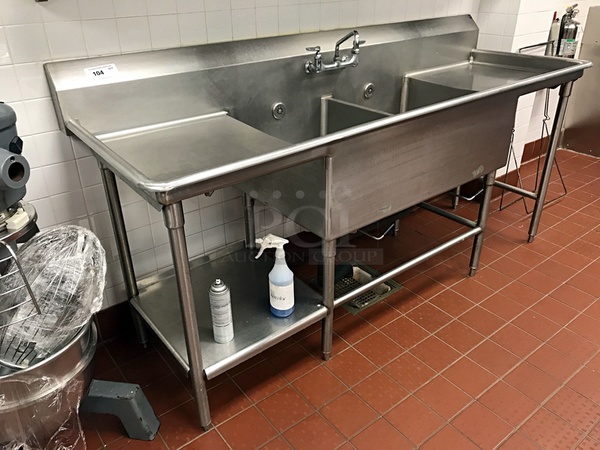 Two Compartment Stainless Steel Sink w/ Left & Right Drainboards & Faucet - Image 2 of 2