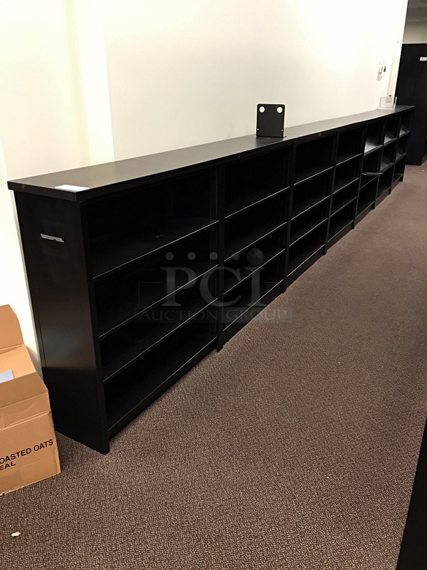 18' Black Metal Library Book & Periodicals Shelves - Image 1 of 3
