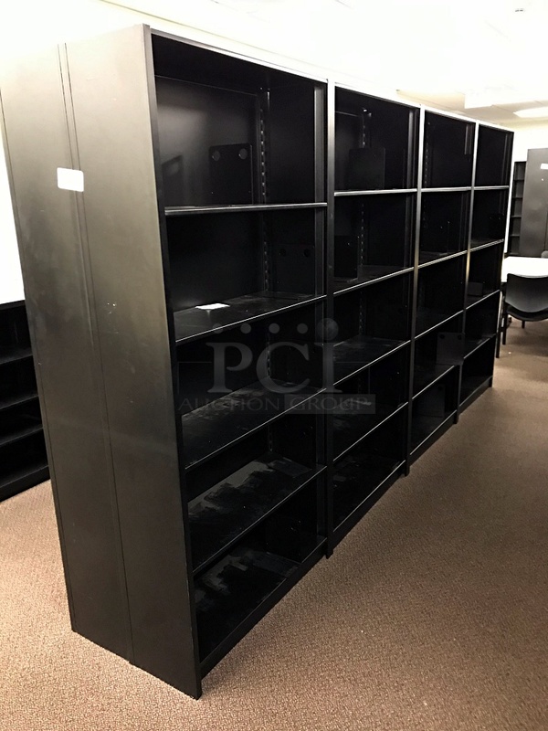Double Sided Bank of Eight Black Metal Library Bookshelves - Image 2 of 2