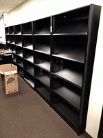 Six Black Metal Library Slanted Periodical Display Shelves