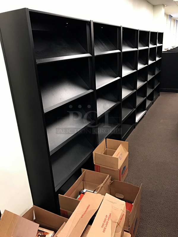 Six Black Metal Library Slanted Periodical Display Shelves - Image 2 of 2