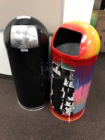 Two United Metal Receptacle Fire Fighter Pop-Top 15 Gallon Trash Cans