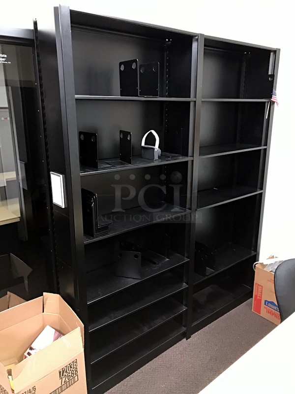 Herman Miller Library Reception Desk & Task Chair w/ Two Black Metal Bookshelves - Image 3 of 3