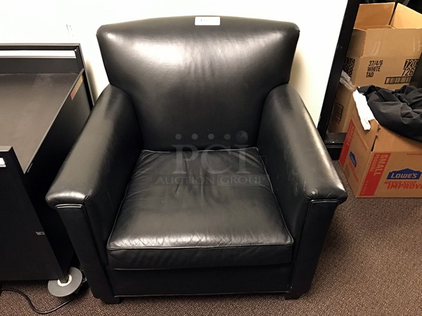 Black Leather Lounge Chair - Image 1 of 1
