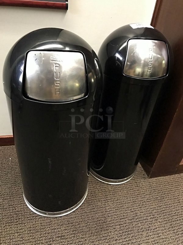 Two United Metal Receptacle Fire Fighter Pop-Top 15 Gallon Trash Cans
