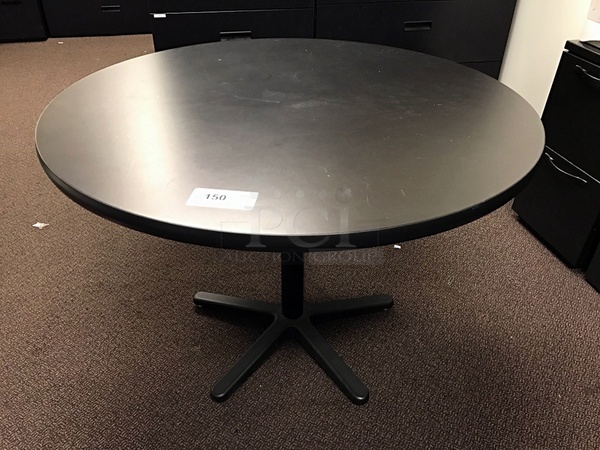 Round Laminated Wooden Table w/ Black Metal Base - Image 1 of 1
