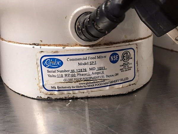 Globe SP5 Aluminum Gear Driven 5 Qt Commercial Countertop Mixer, Includes Attachments, 115v 1ph, Tested & Working! - Image 4 of 4