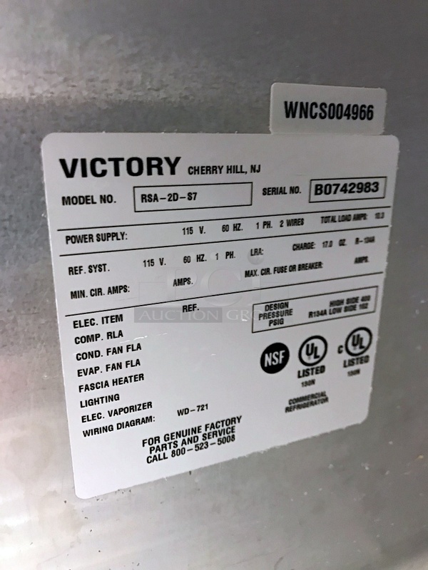 Victory RSA-2D-S7 UltraSpec Series Refrigerator Featuring Secure-Temp Technology, Reach-In Two Door, 115v 1ph, Tested & Working! - Image 4 of 5