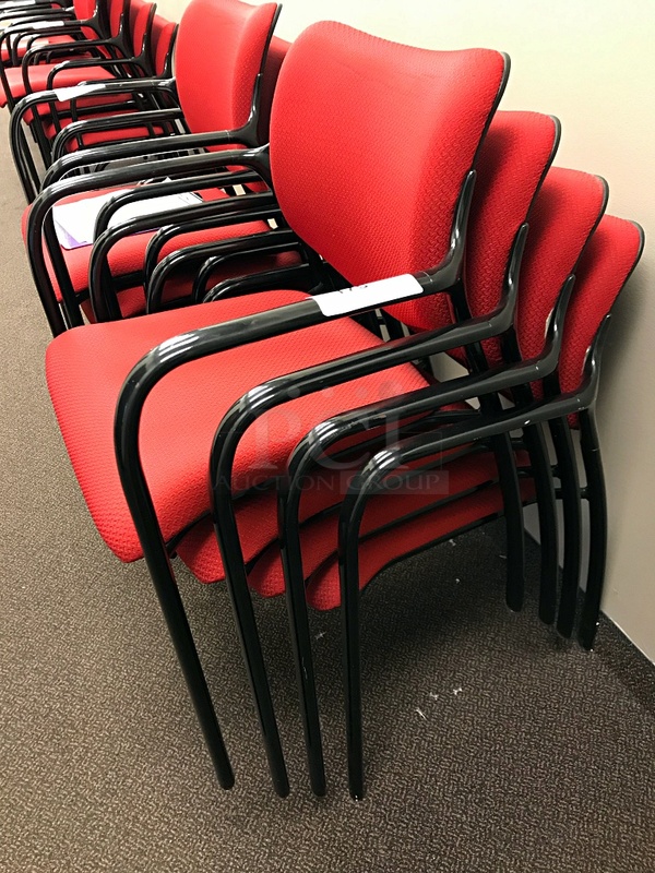 Four Stackable Red Herman Miller Side Chairs