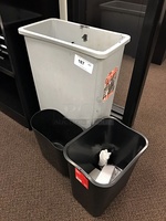 Three Trash Cans Including Rubbermaid Slim Jim