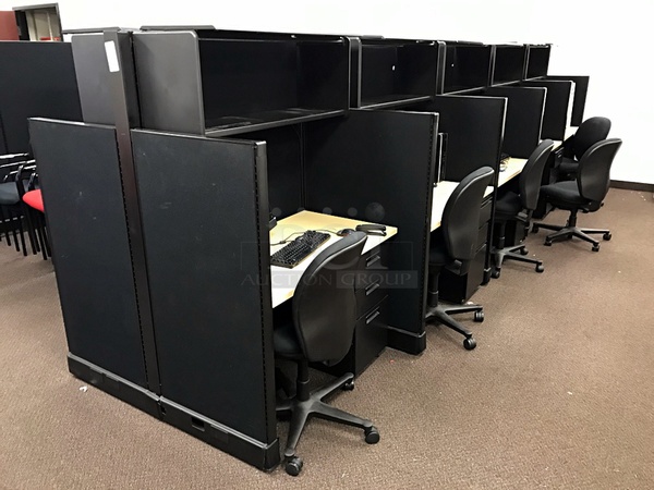 Ten Herman Miller Double Sided Workstations w/ Over Head Storage & Task Chairs - Image 1 of 3