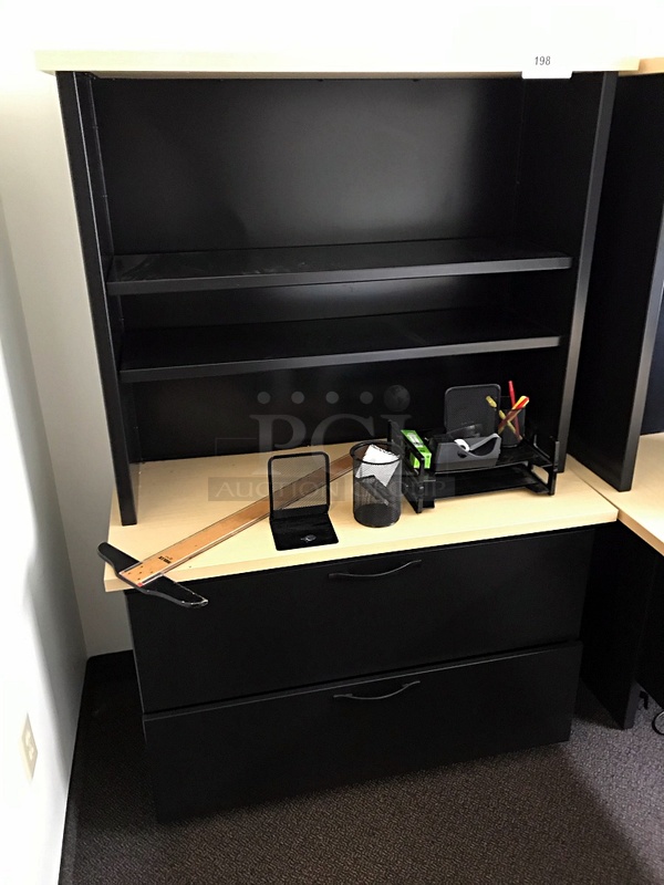 Herman Miller Bookshelf w/ Two Storage Drawers & Black Metal Bookshelf - Image 1 of 2