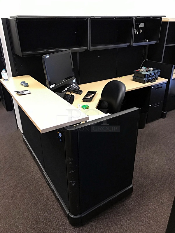 Herman Miller Reception Counter Corner Desk w/ Over Head Storage & Task Chair - Image 2 of 3