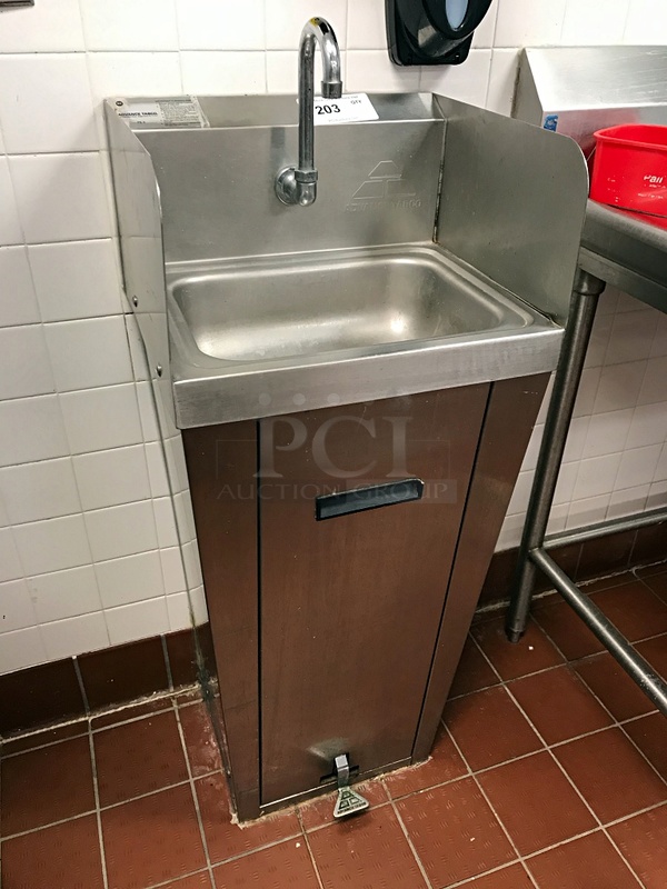 Advance Tabco Stainless Steel Floor Standing Hand Sink w/ Foot Pedal Faucet & Splash Guards