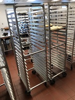 LIKE NEW! Welded Aluminum Full Size 20 Pan Rolling Bakers Speed Racks on Casters (2x bid)