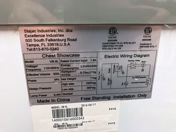 Excellence Industries VB-5L Ice Cream  Chest Freezer w/ Two Sliding Glass Doors, 115v 1ph, Tested & Working! - Image 5 of 5